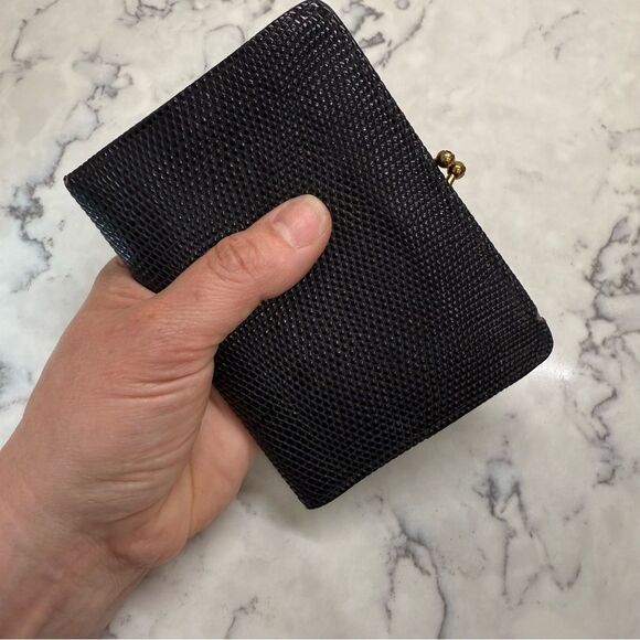 Elegant vintage Black lizard and Gold with ruby crystal Clasp Wallet - Picture 4 of 11